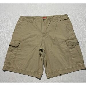 IZOD Mens Khaki Tan Cotton Ripstop Cargo Shorts Size 38 Casual Outdoor Utility